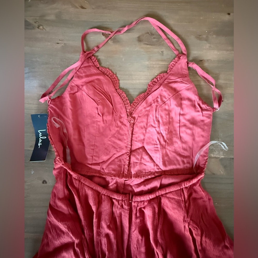 Lulu's Star Spangled Rust Backless Lace Romper - Picture 7 of 8